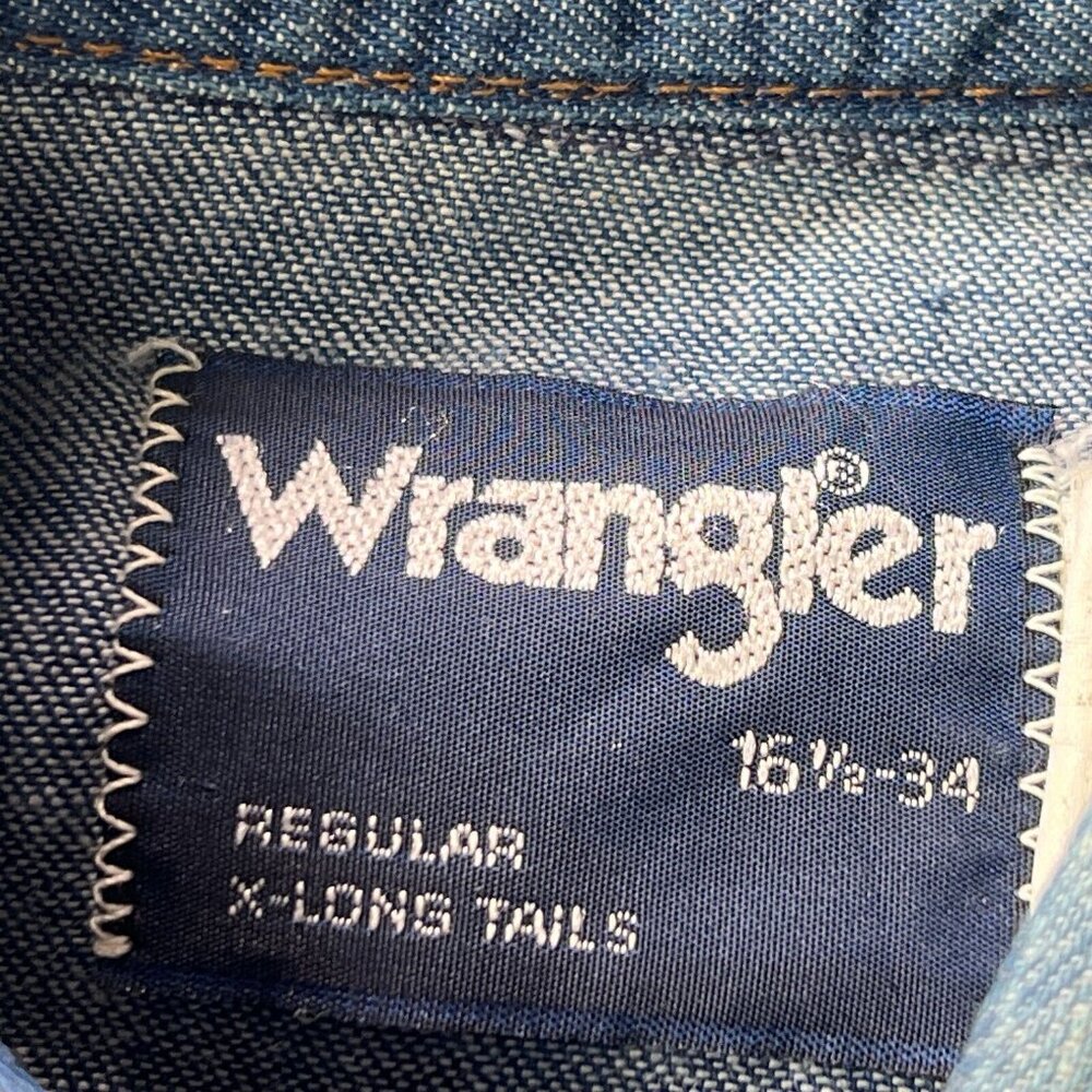 Vintage Wrangler Denim Shirt Long Sleeve Pearl Snap Mens 16.5–34 - Picture 5 of 8